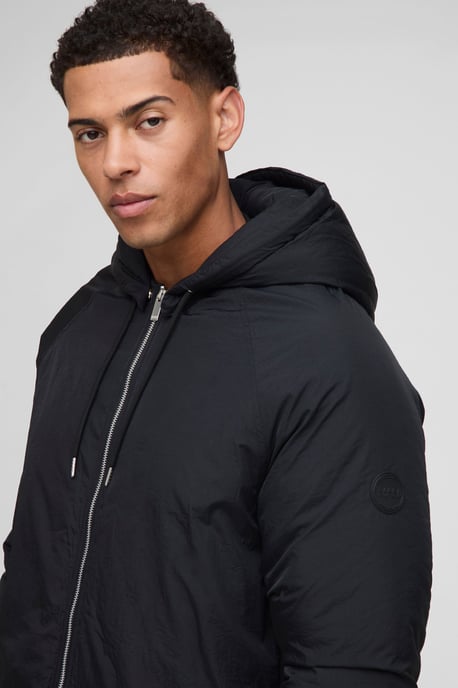 Regular Fit Longline Hooded Funnel Padded Parka Jacket - Image 3