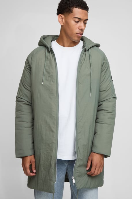 Regular Fit Longline Hooded Funnel Padded Parka Jacket - Image 1