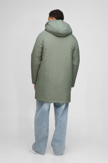Regular Fit Longline Hooded Funnel Padded Parka Jacket - Image 2