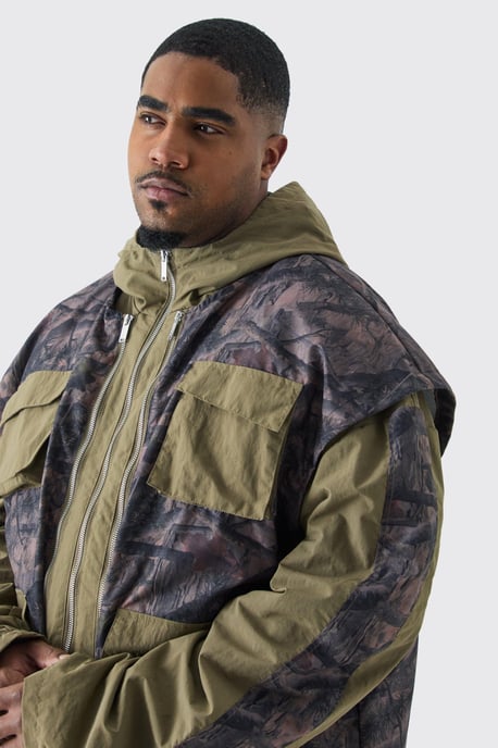 Plus Washed Ripstop Nylon Camo Utility Jacket - Image 3