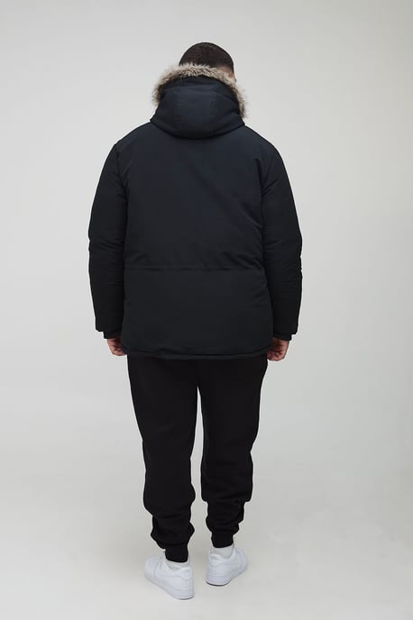 Plus Faux Fur Hooded Arctic Parka Jacket in Black - Image 2
