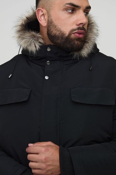 Plus Faux Fur Hooded Arctic Parka Jacket in Black - Image 3