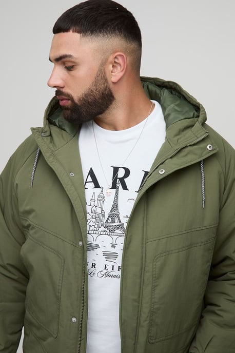 Plus Regular Fit Seam Detail Hooded Parka - Image 3