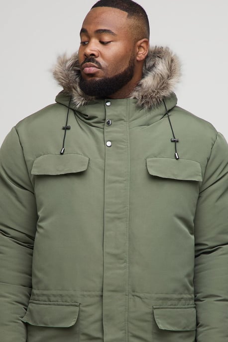 Plus Faux Fur Hooded Arctic Parka Jacket in Black - Image 3