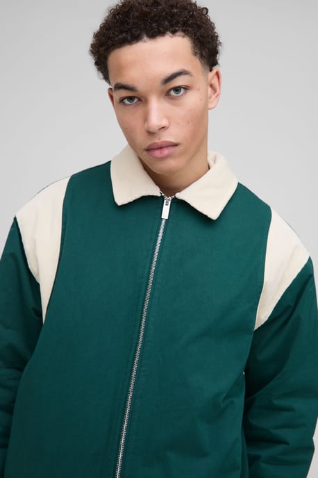Oversized Contrast Cord Twill Collared Bomber Jacket - Image 3