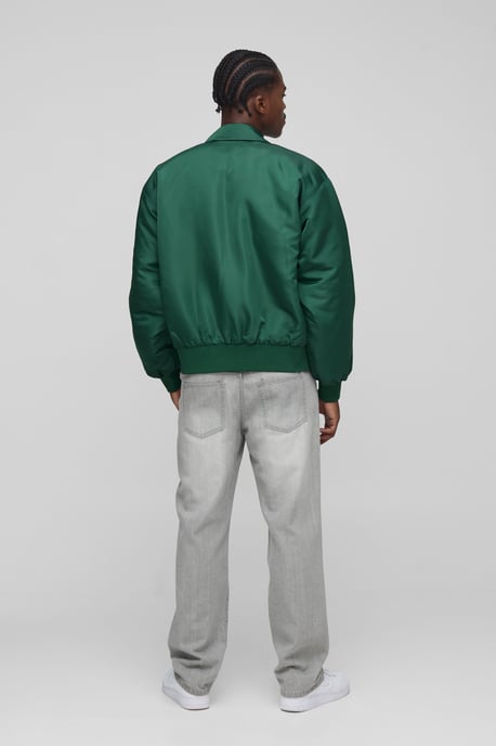 Boxy Fit Satin Look Nylon Collared Bomber Jacket - Image 2