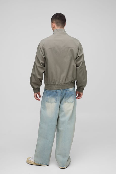 Oversized Boxy Pocket Detail Twill Funnel Neck Bomber Jacket - Image 2