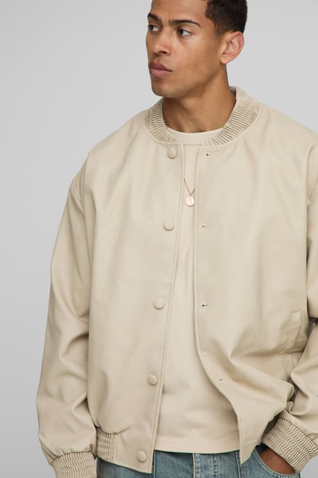 Oversized Fit Soft PU Bomber Jacket - Image 3