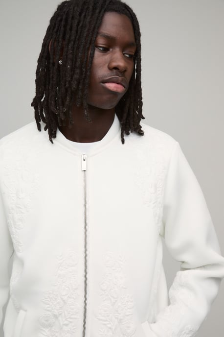 Regular Fit Floral Embroidered Scuba Bomber Jacket - Image 3