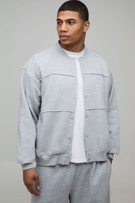 Boxy Fit Pleated Panel Jersey Bomber Jacket - Image 1