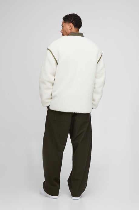 Oversized Fit Nylon Panel Borg Reversible Quilted Bomber Jacket - Image 2