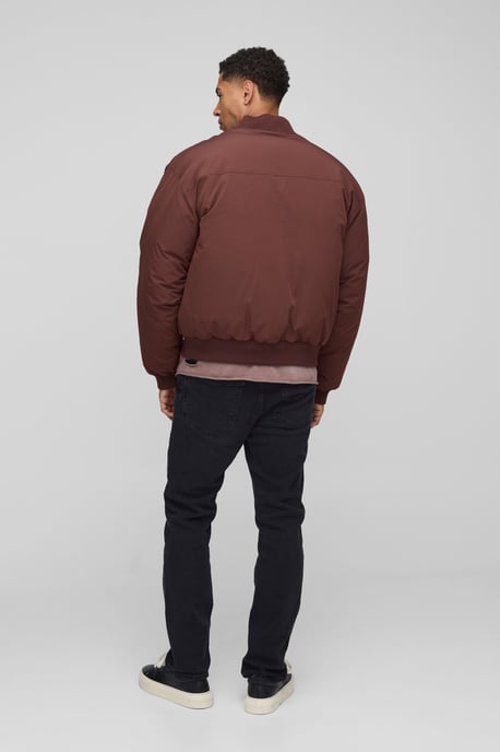 Oversized Seam Detail Peached Nylon Bomber Jacket - Image 2