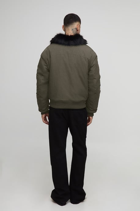 Tall Faux Fur Collar Regular Fit Bomber Jacket - Image 2