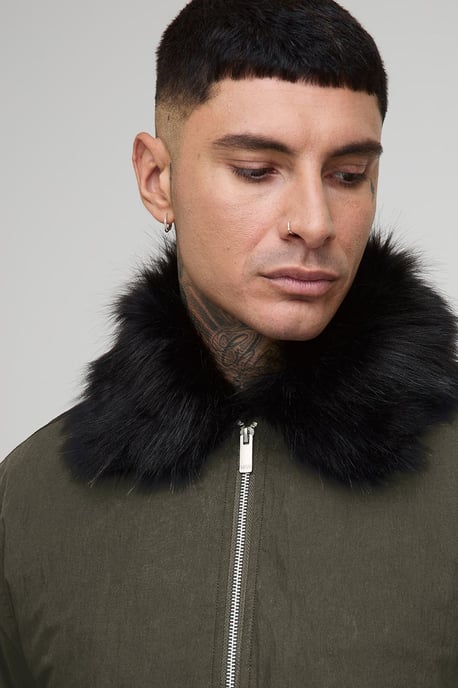 Tall Faux Fur Collar Regular Fit Bomber Jacket - Image 3