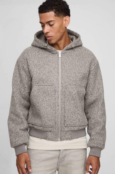 Oversized Boxy Hooded Melton Bomber Jacket - Image 1