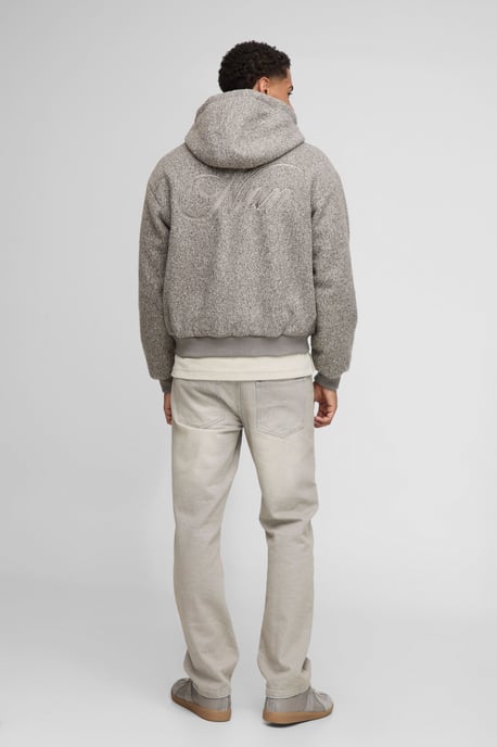 Oversized Boxy Hooded Melton Bomber Jacket - Image 2