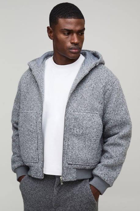 Oversized Boxy Hooded Melton Bomber Jacket - Image 3