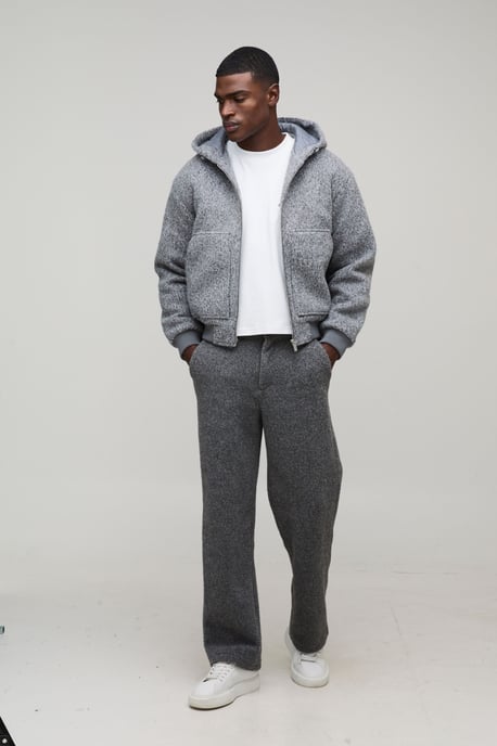 Oversized Boxy Hooded Melton Bomber Jacket - Image 4