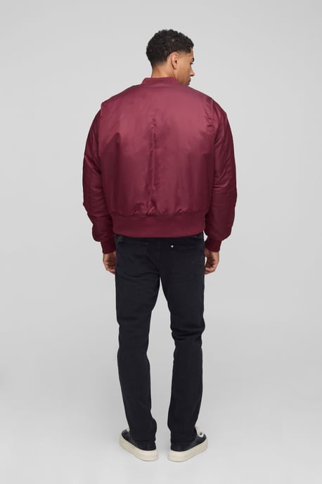 Oversized Boxy Curved Hem Nylon Bomber Jacket - Image 2