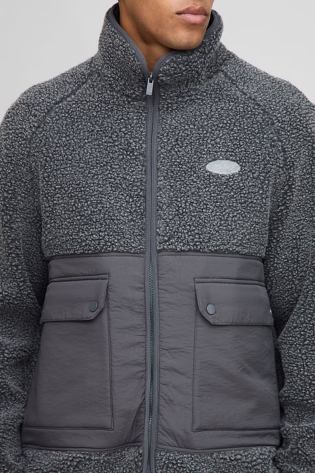 Regular Fit Two Tone Borg Nylon Mix Funnel Neck Zip Through Jacket - Image 3