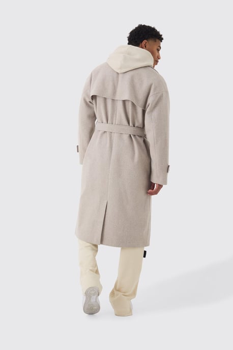 Oversized Double Breasted Trench Overcoat In Stone - Image 2