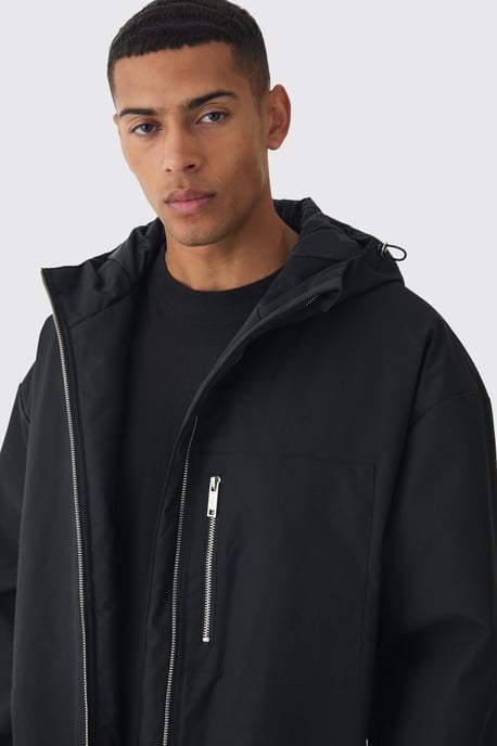 Oversized Padded Tech Longline Mac In Black - Image 3