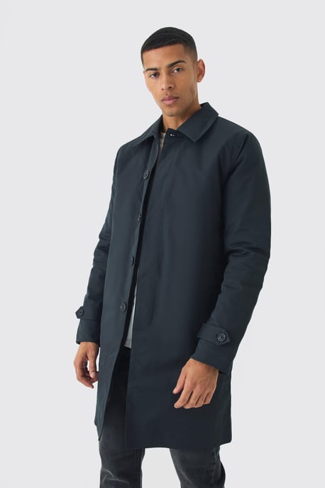 Quilted Padded Longline Mac Jacket In Black - Image 3