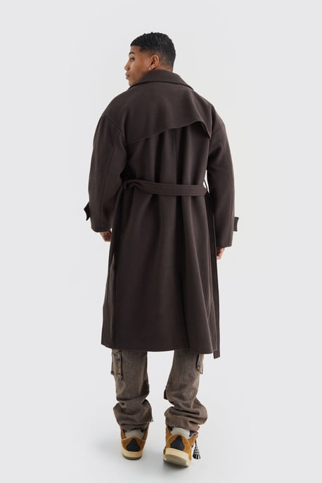 Double Breasted Trench Overcoat in Chocolate - Image 2