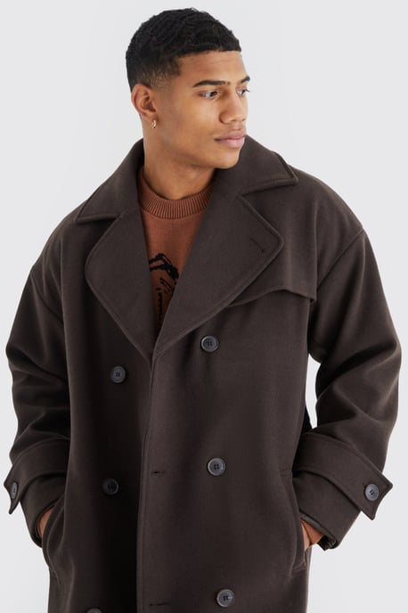 Double Breasted Trench Overcoat in Chocolate - Image 3