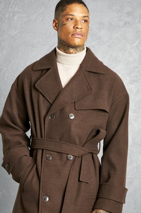Double Breasted Trench Overcoat in Chocolate - Image 4