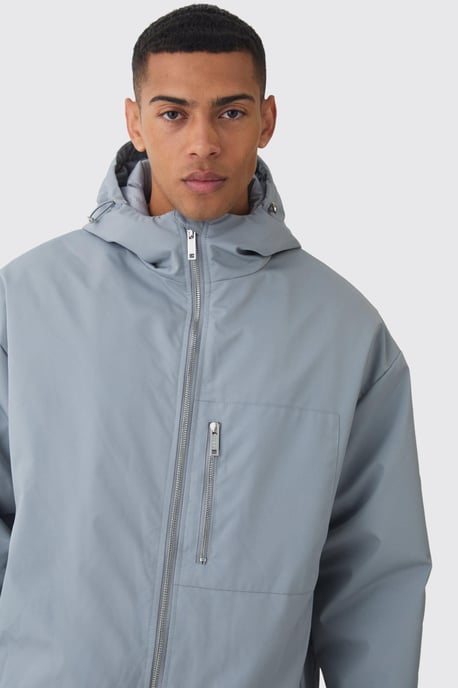 Oversized Padded Tech Longline Mac In Grey - Image 3