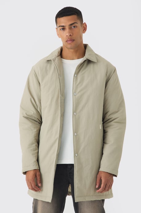 Man Tab Crinkle Longline Mac Jacket In Sand - Image 1