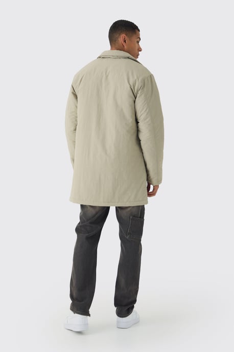 Man Tab Crinkle Longline Mac Jacket In Sand - Image 2
