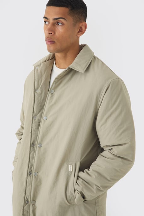 Man Tab Crinkle Longline Mac Jacket In Sand - Image 3