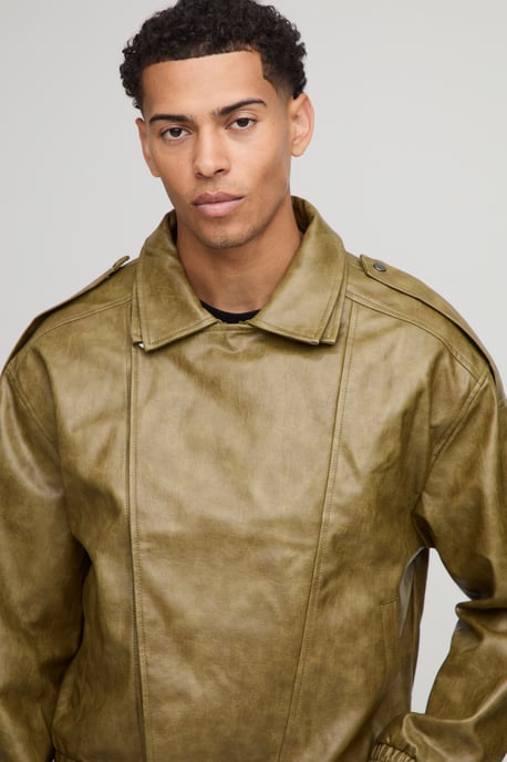 Oversized Double Collared Biker Jacket - Image 3