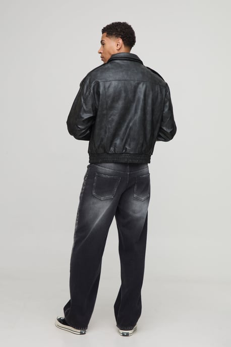 Oversized Double Collared Biker Jacket - Image 2