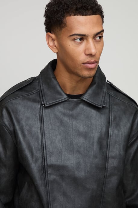 Oversized Double Collared Biker Jacket - Image 3