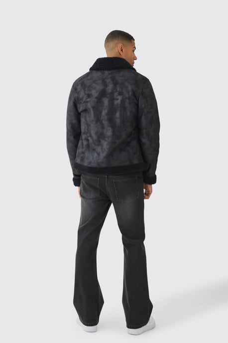 Faux Suede Aviator Jacket In Black - Image 2