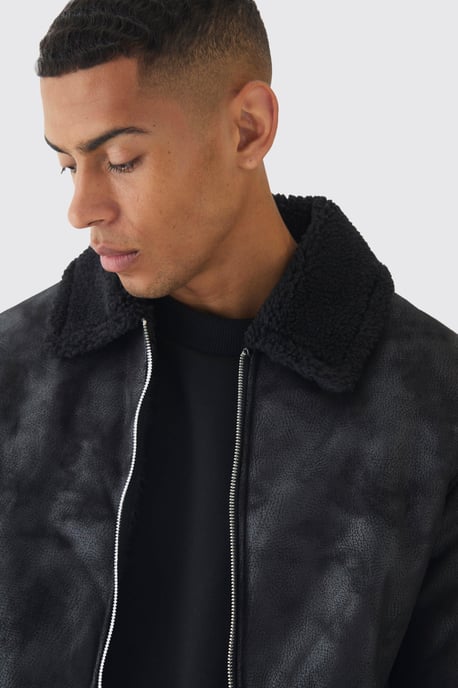 Faux Suede Aviator Jacket In Black - Image 3