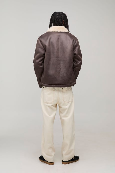 Faux Suede Aviator Jacket In Brown - Image 2