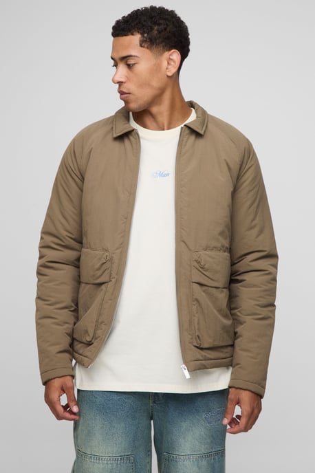 Regular Fit Crinkle Peached Nylon Pocket Harrington Jacket - Image 1