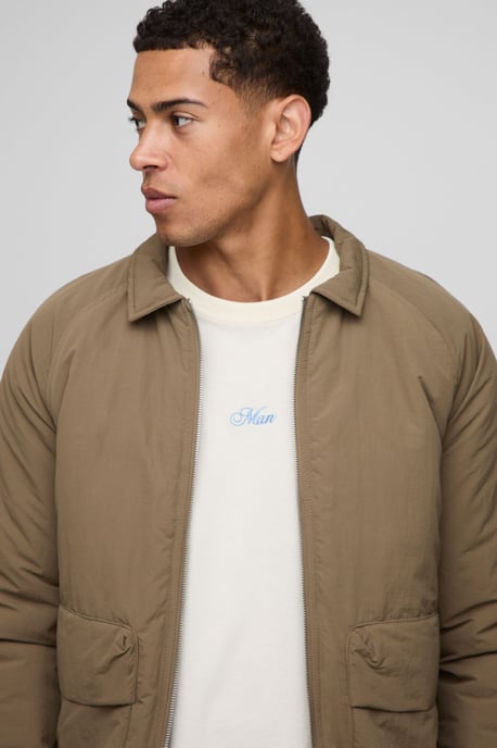 Regular Fit Crinkle Peached Nylon Pocket Harrington Jacket - Image 3