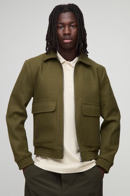 Regular Fit Melton Zip Through Harrington Jacket - Image 1