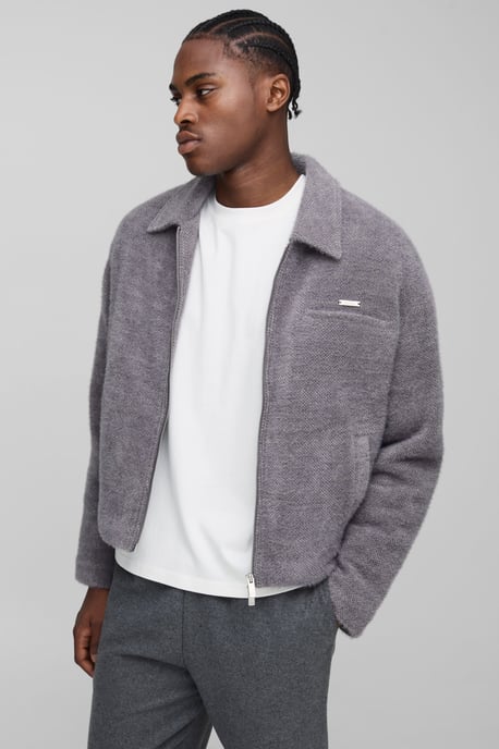 Boxy Fit Textured Harrington Jacket - Image 1