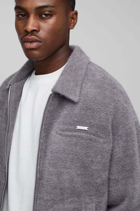 Boxy Fit Textured Harrington Jacket - Image 3