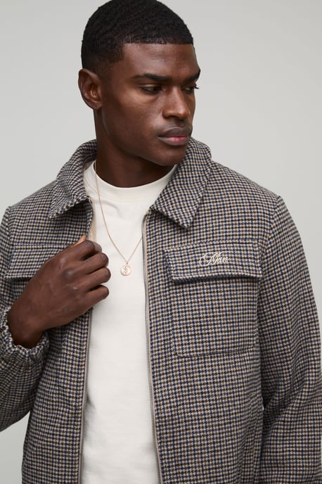 Regular Fit Micro Check Pocket Harrington Jacket - Image 3