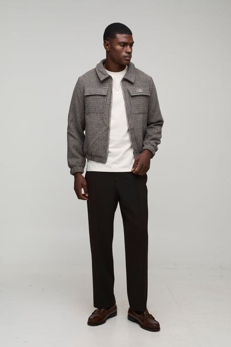 Regular Fit Micro Check Pocket Harrington Jacket - Image 4
