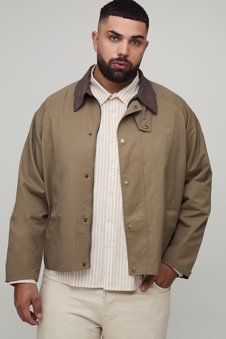 Plus Boxy Cord Collar Embroidered Worker Jacket - Image 1