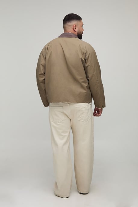 Plus Boxy Cord Collar Embroidered Worker Jacket - Image 2