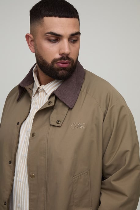 Plus Boxy Cord Collar Embroidered Worker Jacket - Image 3